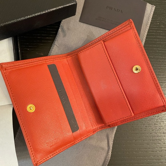 Authentic Prada Saffiano Leather Bi-Fold Wallet in Rame with box and card - Picture 4 of 11